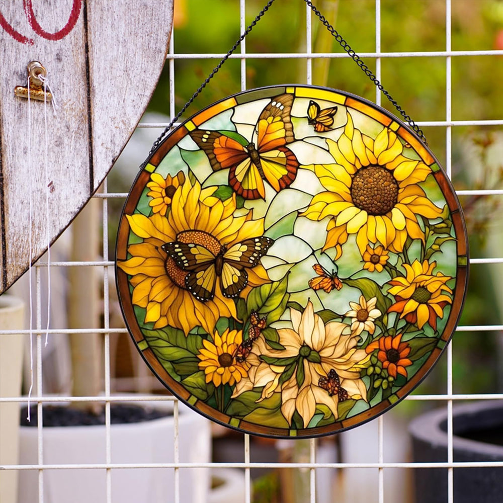 Sunflower Sun Catcher Decoration Stained Glass Window Hanging