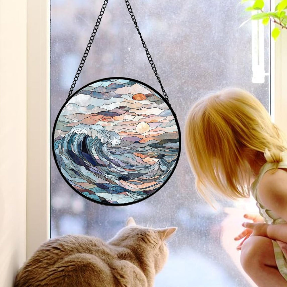 Sunrise Waves Sun Catcher Decoration Stained Glass Window Hanging