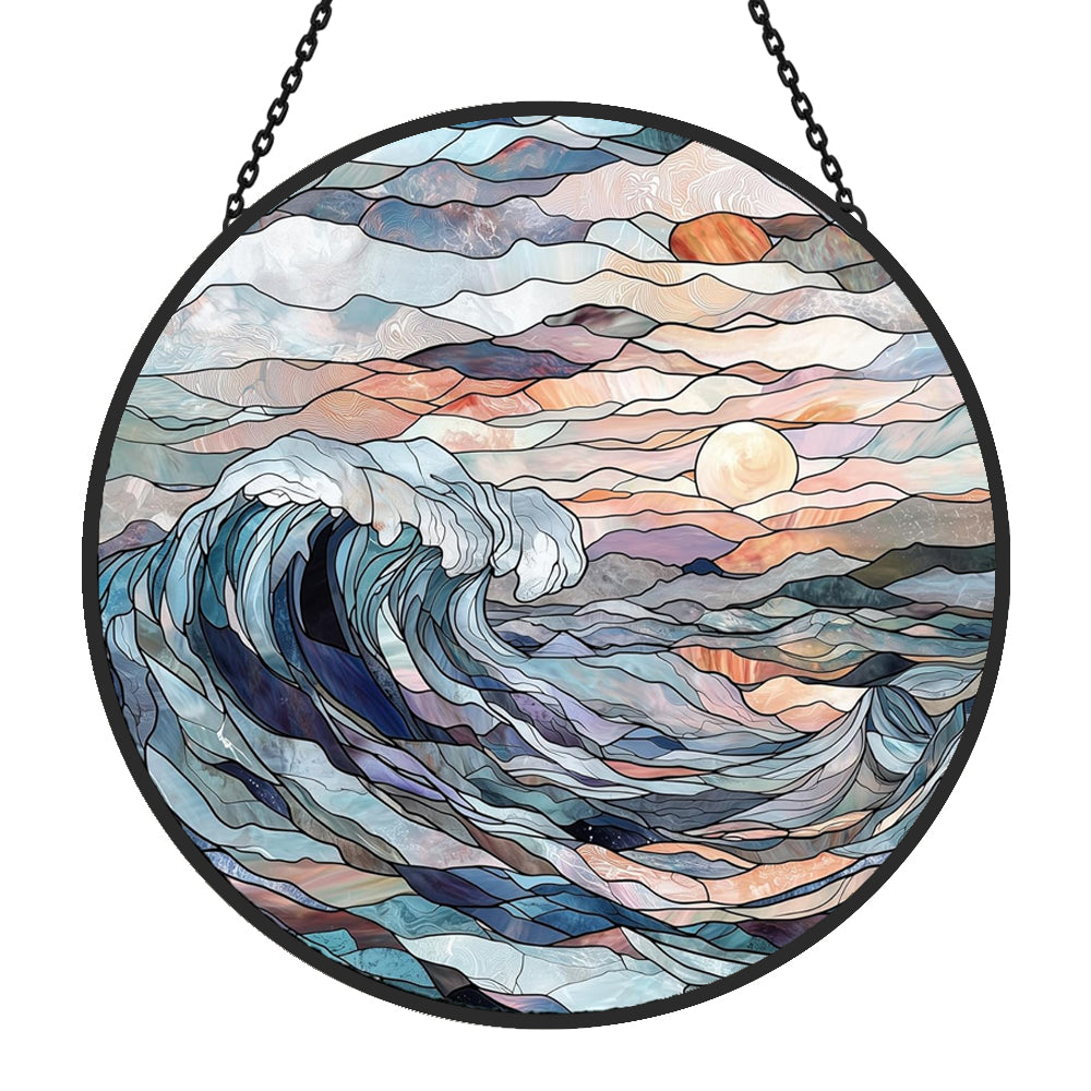 Sunrise Waves Sun Catcher Decoration Stained Glass Window Hanging