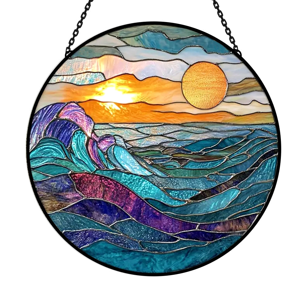 Sunset River Sun Catcher Decoration Stained Glass Window Hanging