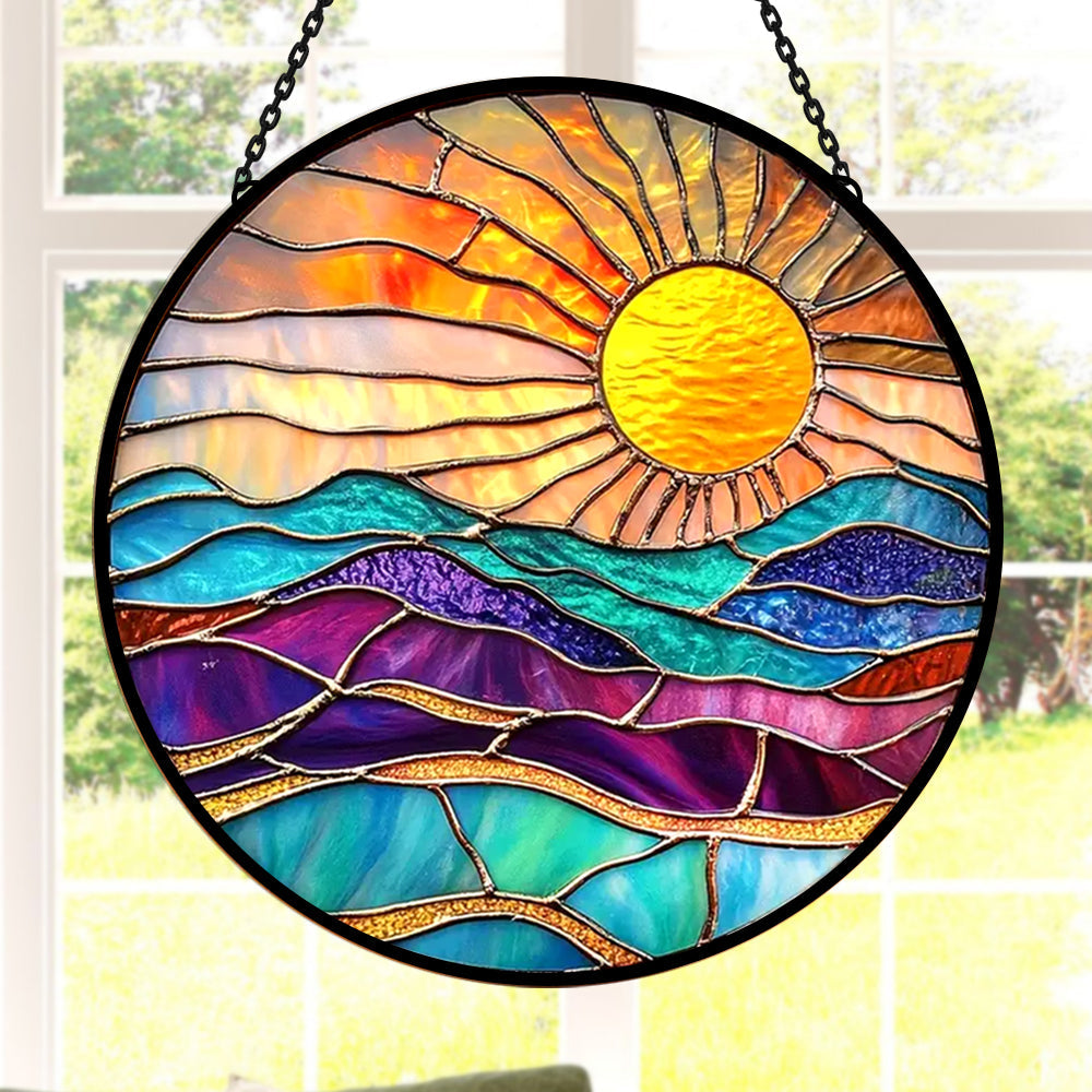 Sunset River Sun Catcher Decoration Stained Glass Window Hanging
