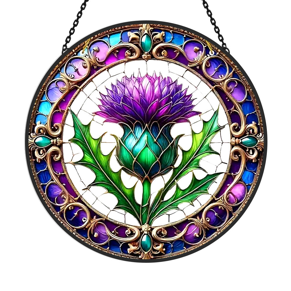 Thistle Flower Sun Catcher Decoration Stained Glass Window Hanging