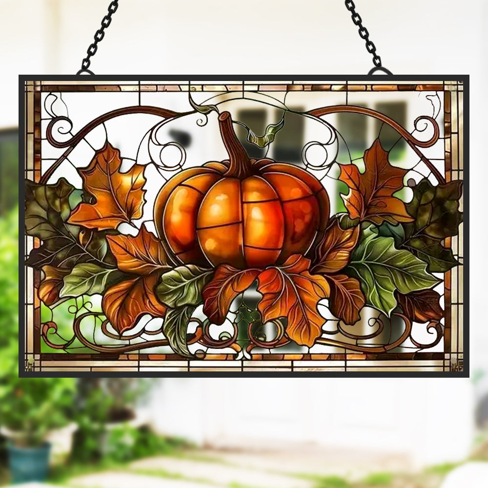 Translucent Pumpkin Sun Catcher Decoration Stained Glass Window Hanging