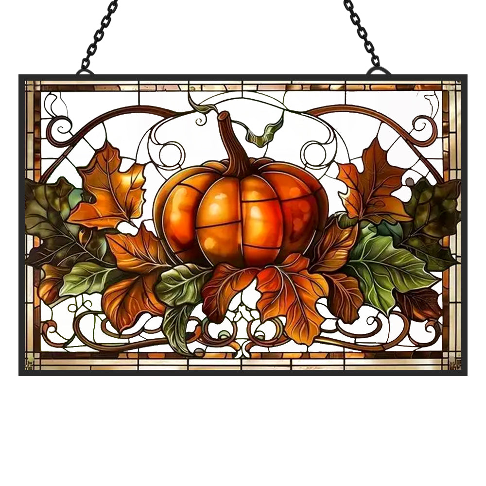 Translucent Pumpkin Sun Catcher Decoration Stained Glass Window Hanging
