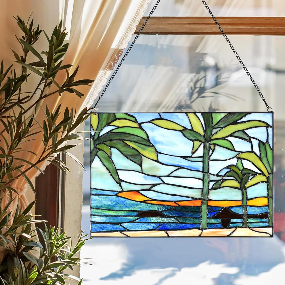 Tropical Palm Trees Sun Catcher Decoration Stained Glass Window Hanging