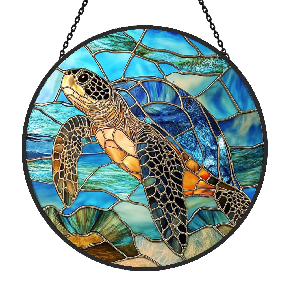 Turtle Sun Catcher Decoration Stained Glass Window Hanging