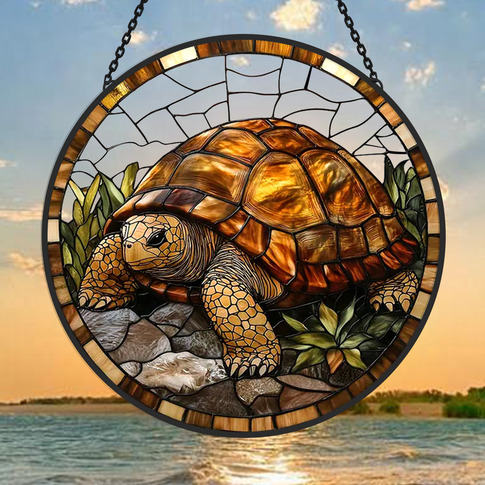 Turtle Sun Catcher Decoration Stained Glass Window Hanging