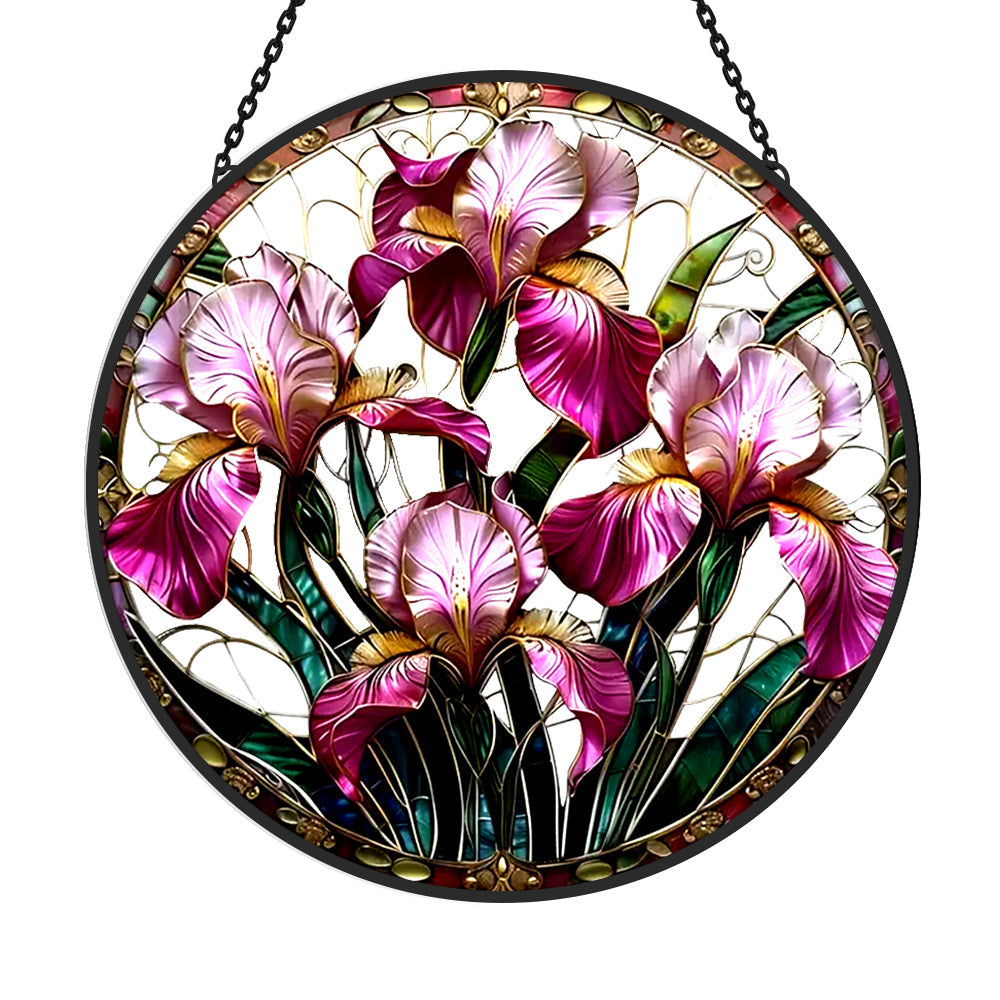 Vibrant Purple Iris Sun Catcher Decoration Stained Glass Window Hanging