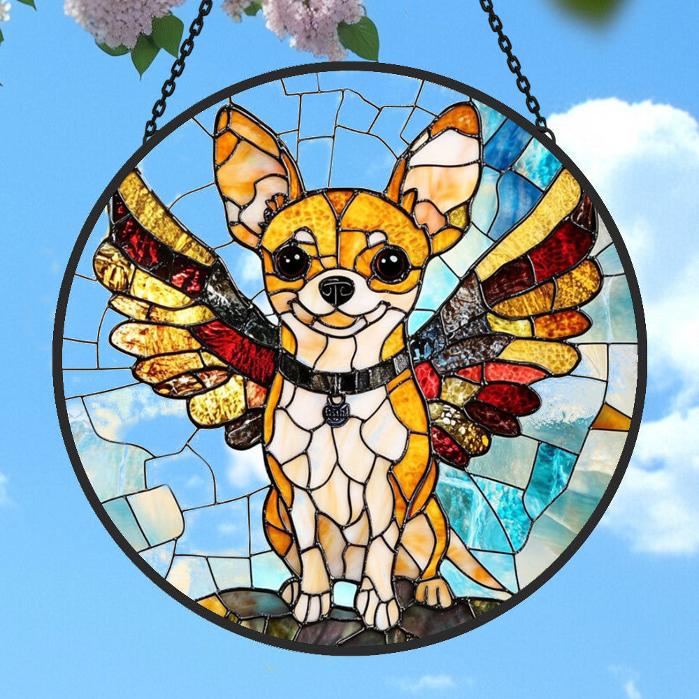 Whimsical Chihuahua Sun Catcher Decoration Stained Glass Window Hanging
