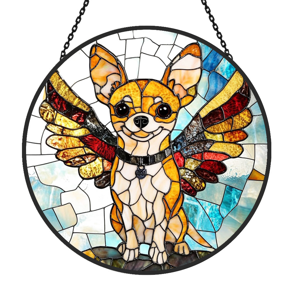 Whimsical Chihuahua Sun Catcher Decoration Stained Glass Window Hanging