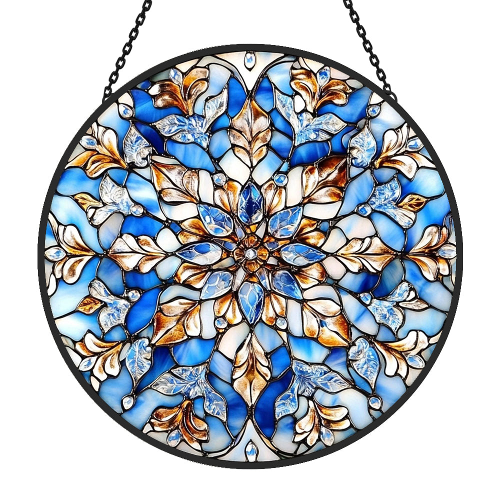 Whimsical Snowflake Sun Catcher Decoration Stained Glass Window Hanging