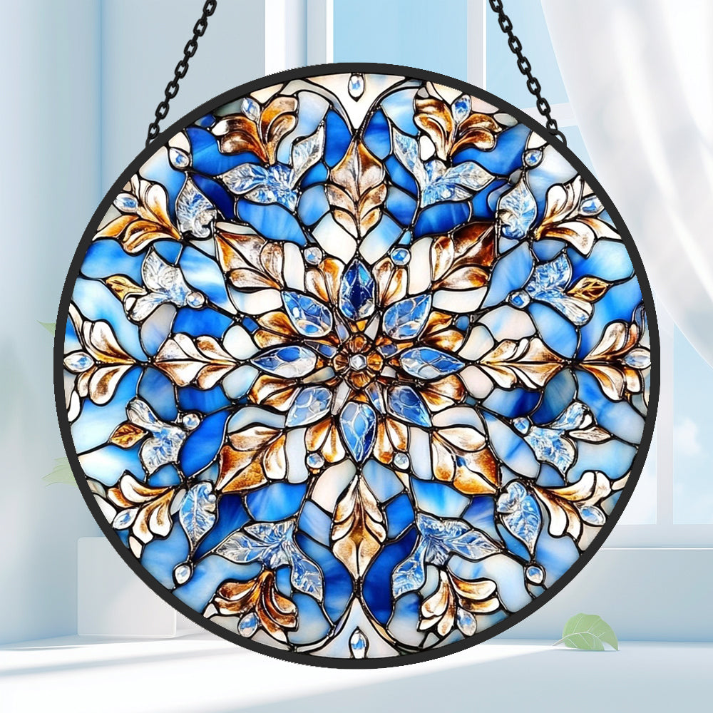 Whimsical Snowflake Sun Catcher Decoration Stained Glass Window Hanging