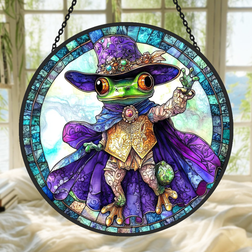 Woods Frog Sun Catcher Decoration Stained Glass Window Hanging