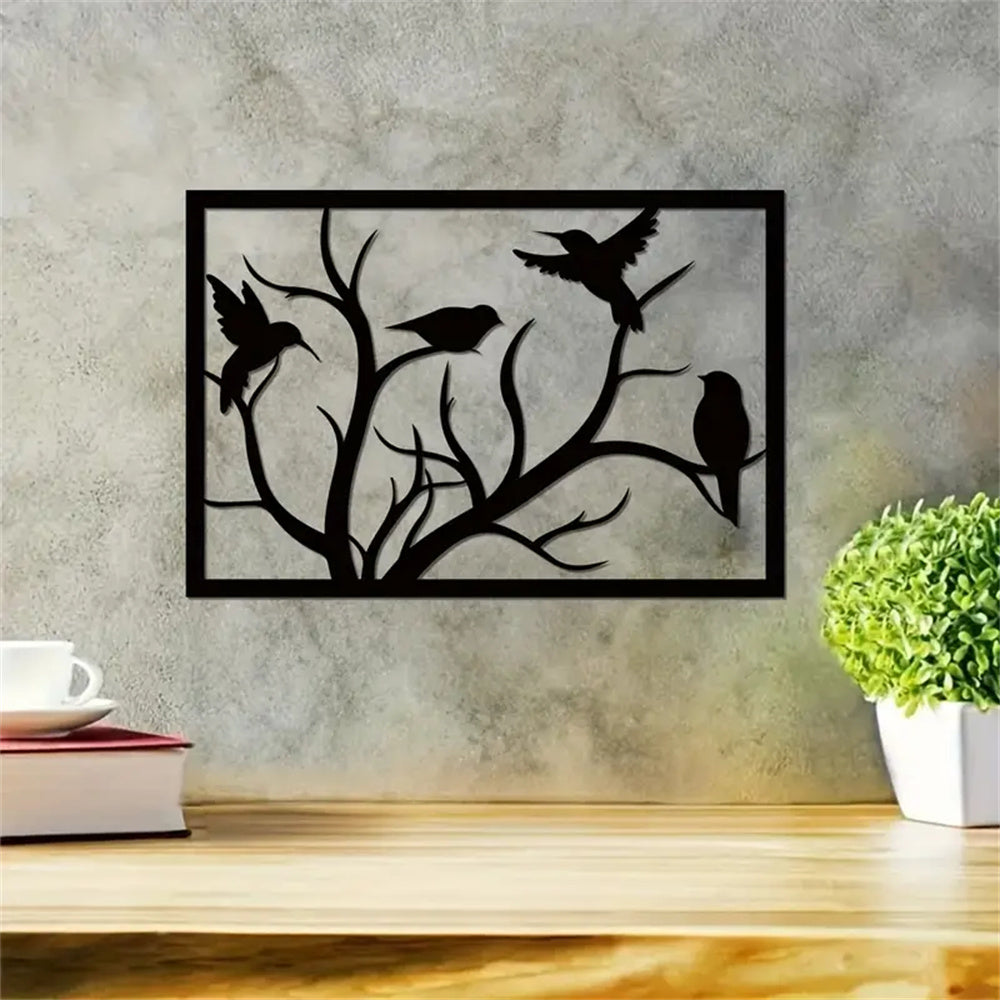 Metal Standing Bird On Branch Wall Art