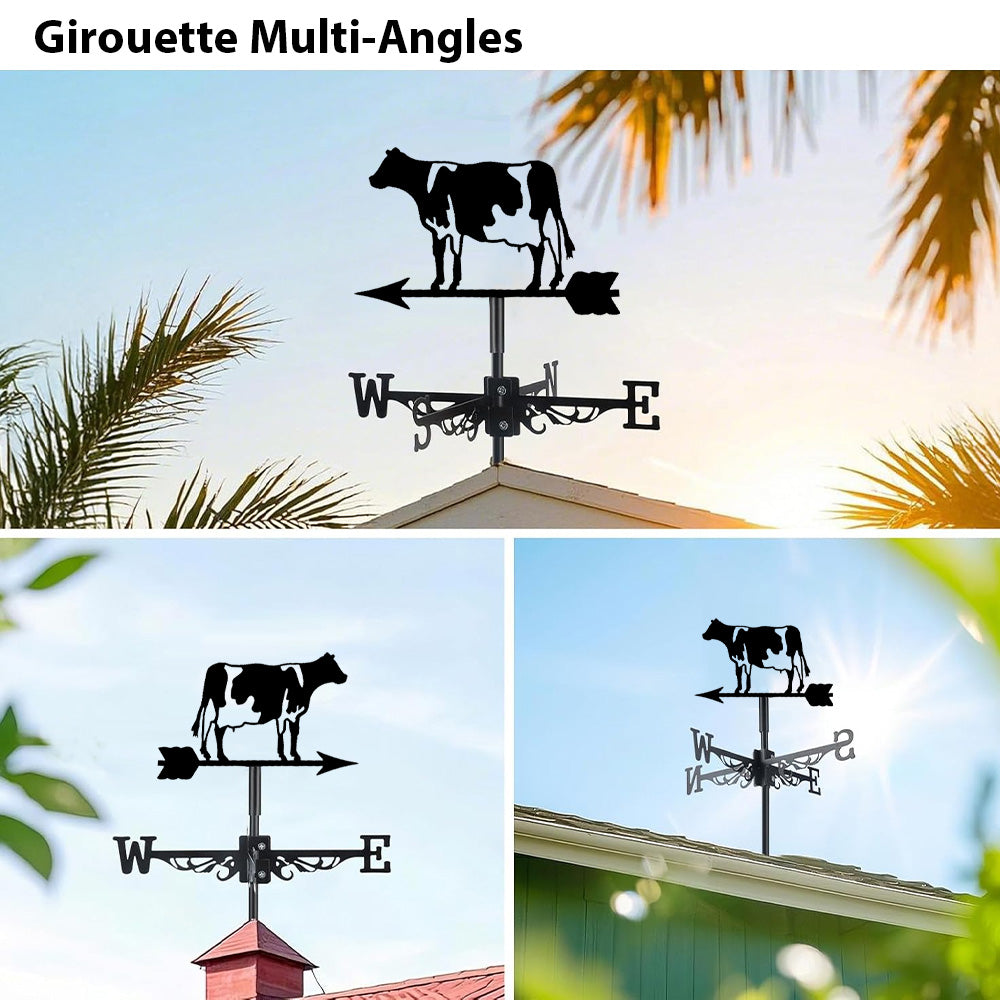 Girouette Vache Et Veau Acier Inox - 35x50 Cm, Décoration Jardin Style Rétro, Montage Facile