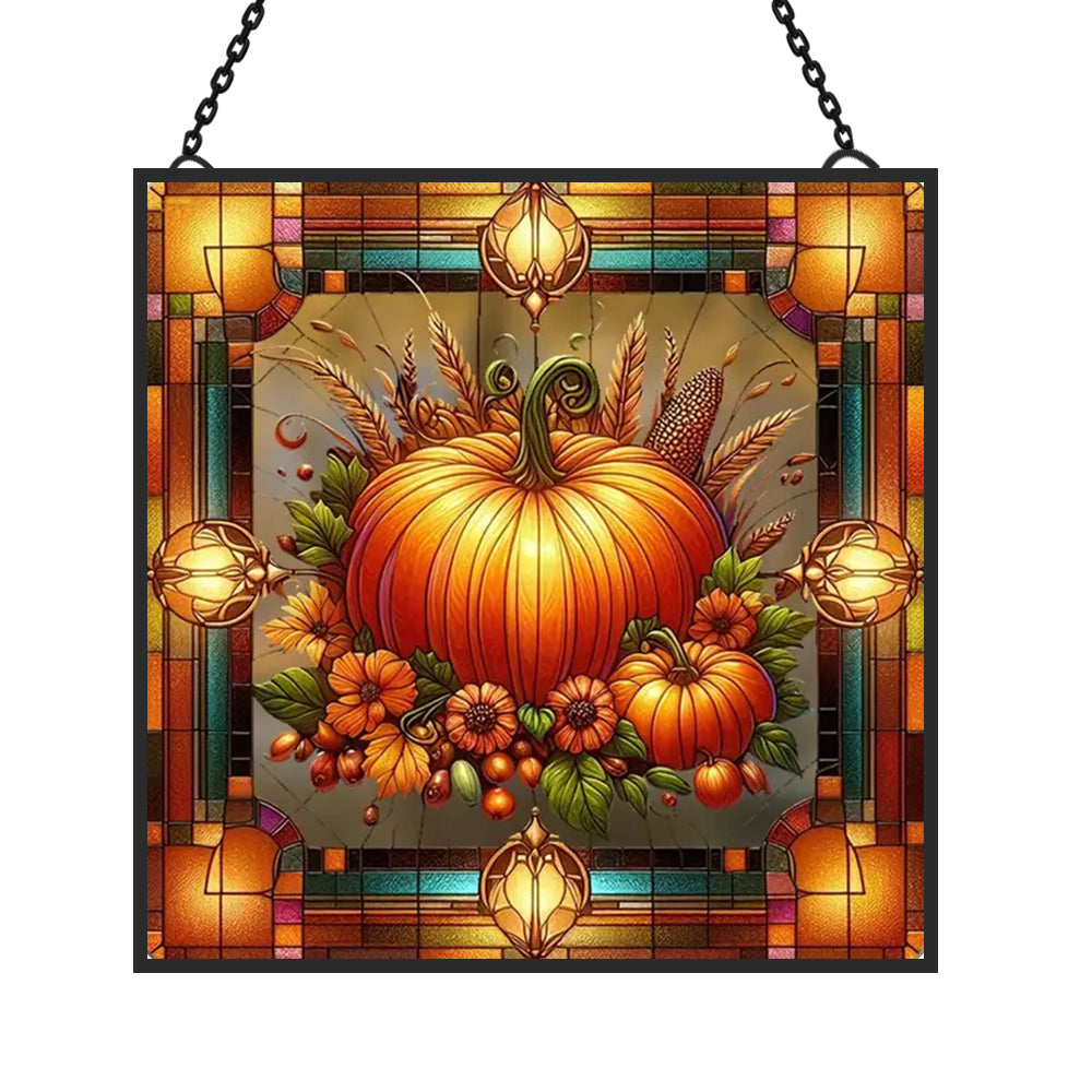 Autumn Harvest Pumpkin Sun Catcher Decoration Stained Glass Window Hanging
