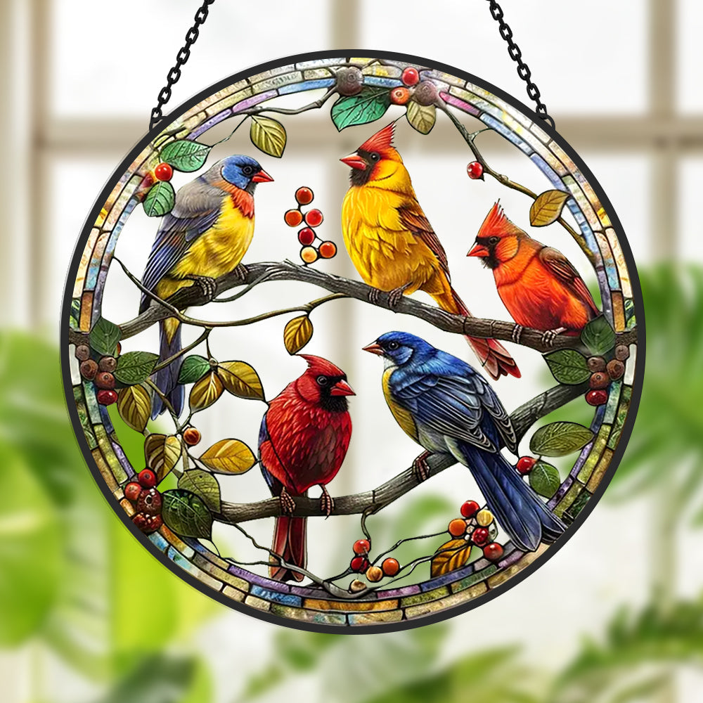 Birds Sun Catcher Decoration Stained Glass Window Hanging