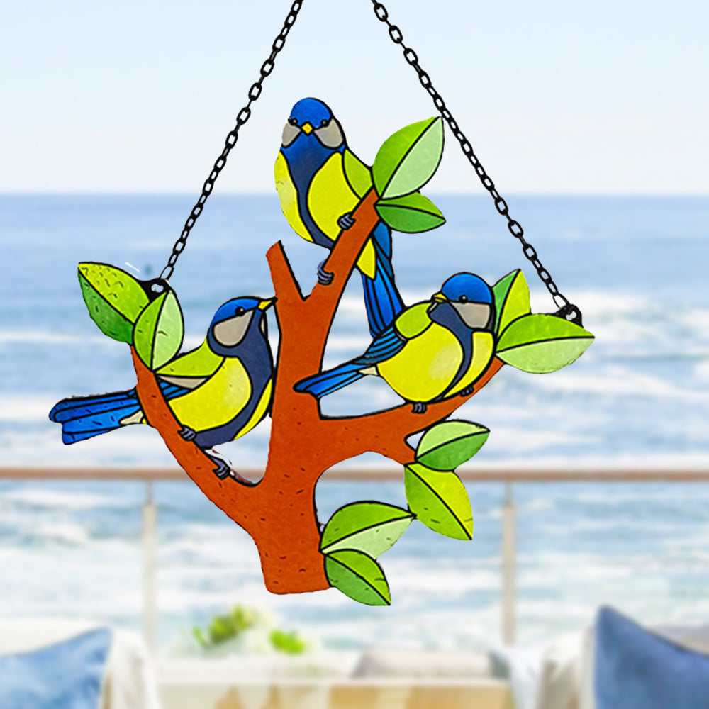 Birds Sun Catcher Decoration Stained Glass Window Hanging