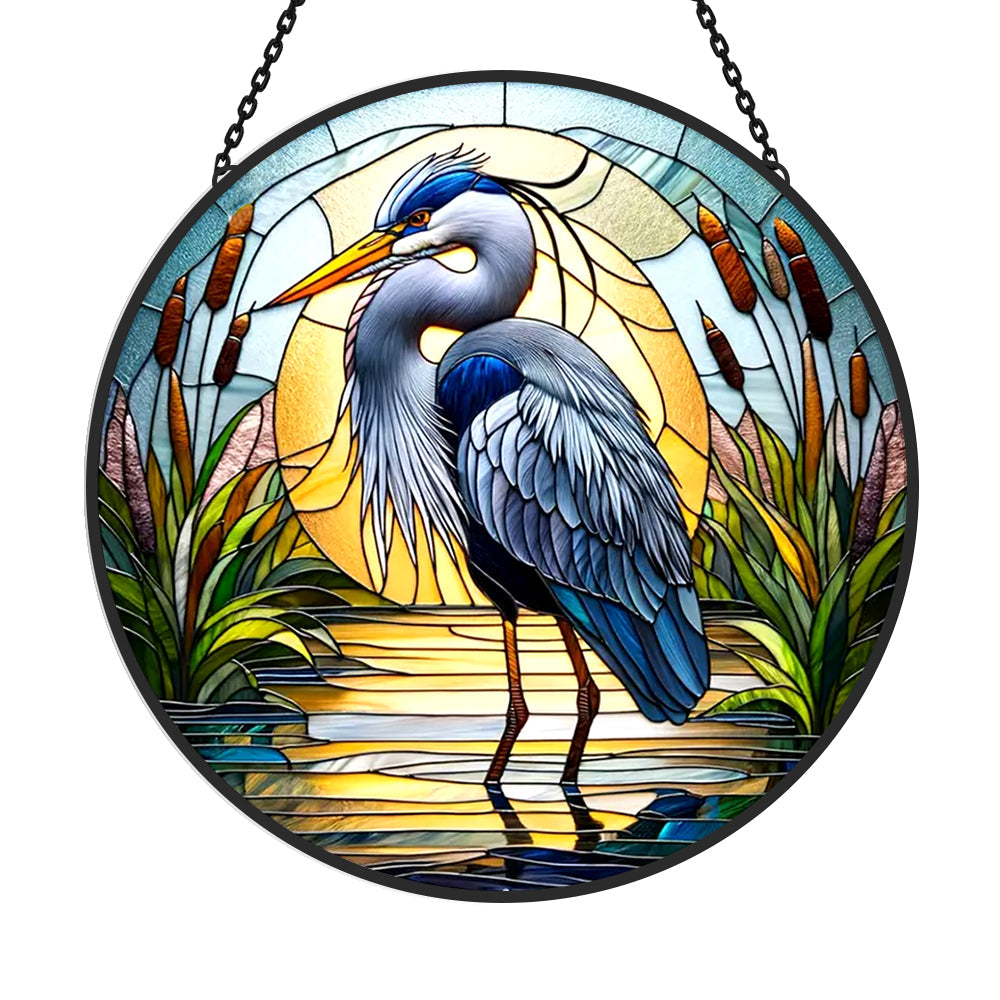 Blue Heron Sun Catcher Decoration Stained Glass Window Hanging