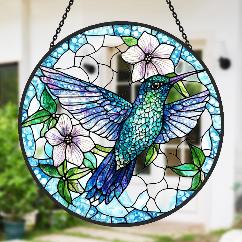 Blue Hummingbird Sun Catcher Decoration Stained Glass Window Hanging