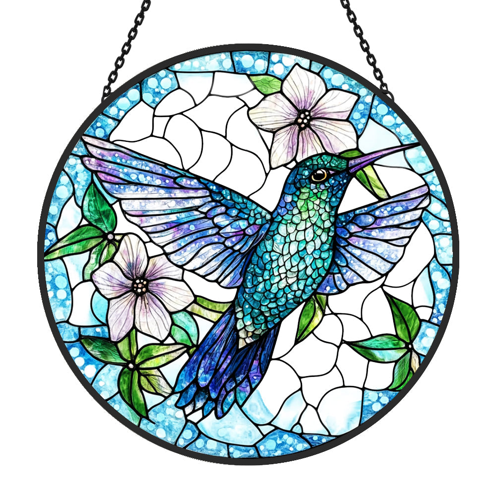 Blue Hummingbird Sun Catcher Decoration Stained Glass Window Hanging