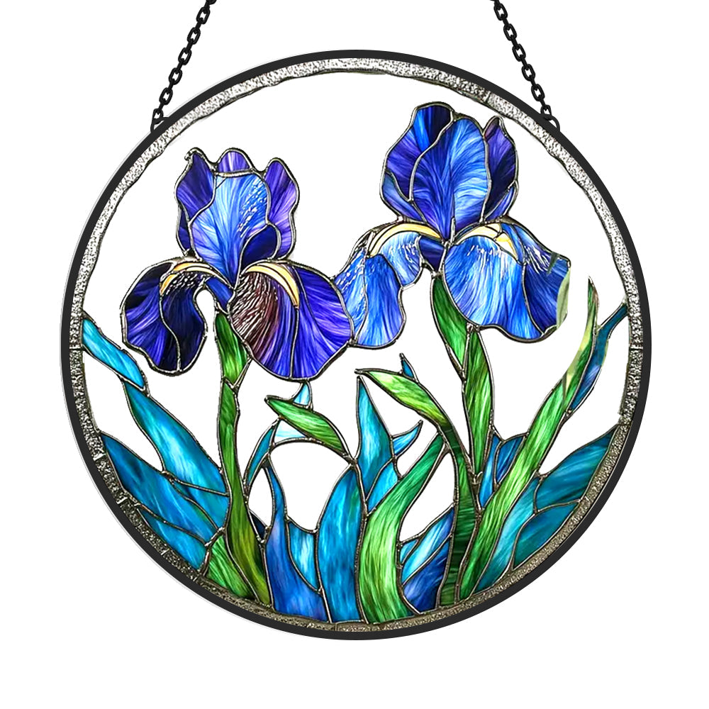 Blue Iris Sun Catcher Decoration Stained Glass Window Hanging