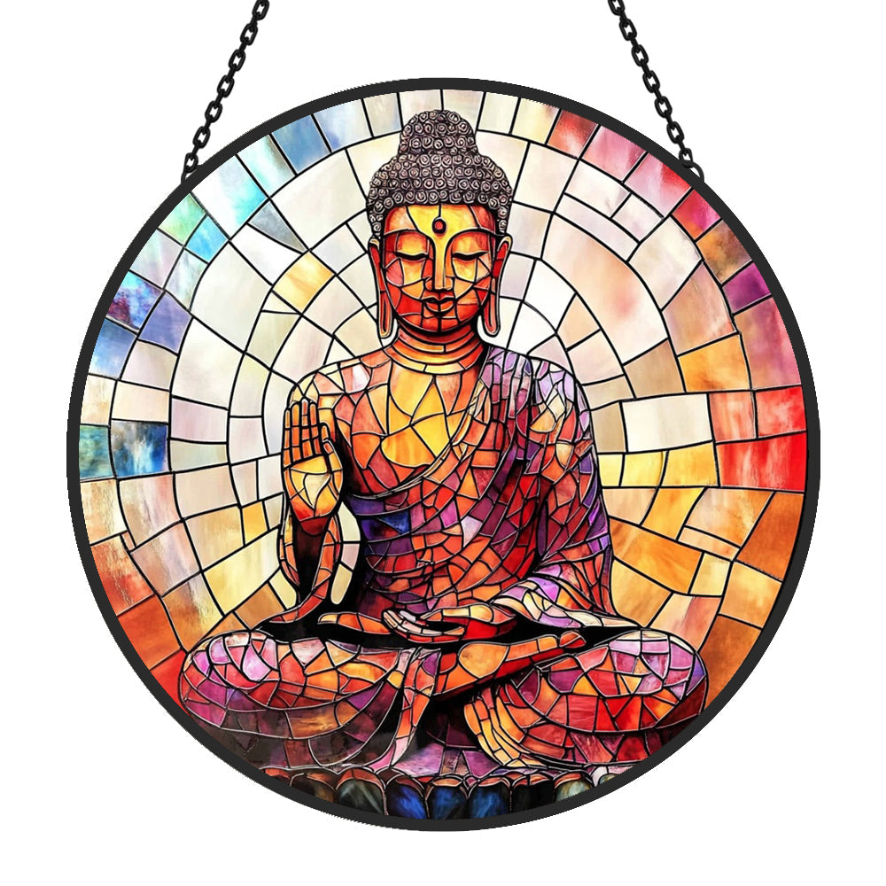Buddha Sun Catcher Decoration Stained Glass Window Hanging