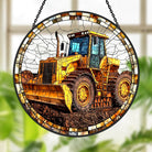 Bulldozer Sun Catcher Decoration Stained Glass Window Hanging