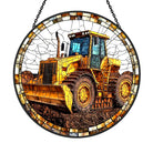 Bulldozer Sun Catcher Decoration Stained Glass Window Hanging
