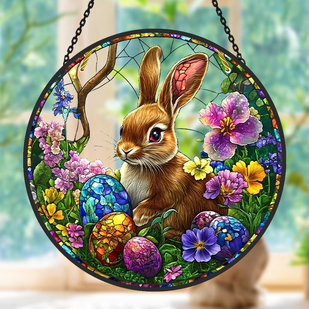 Bunny Easter Egg Sun Catcher Decoration Stained Glass Window Hanging