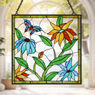 Butterflies and Flowers Sun Catcher Decoration Stained Glass Window Hanging