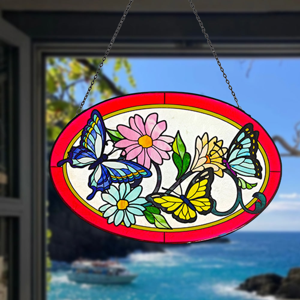 Butterflies Sun Catcher Decoration Stained Glass Window Hanging