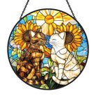 Cat and Flowers Sun Catcher Decoration Stained Glass Window Hanging