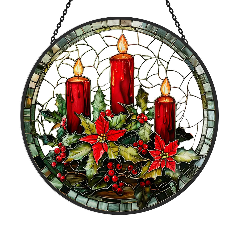 Christmas Candle Sun Catcher Decoration Stained Glass Window Hanging