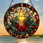 Christmas Candle Sun Catcher Decoration Stained Glass Window Hanging
