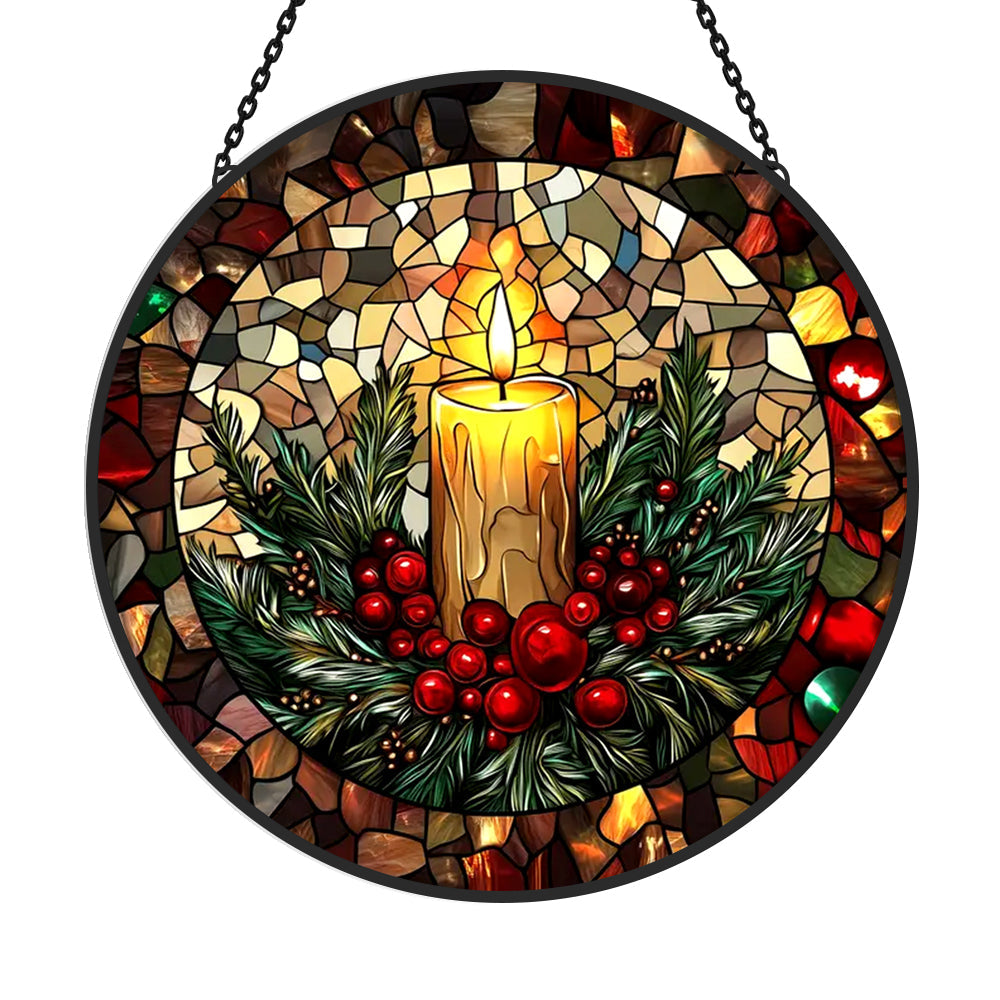 Christmas Candle Sun Catcher Decoration Stained Glass Window Hanging