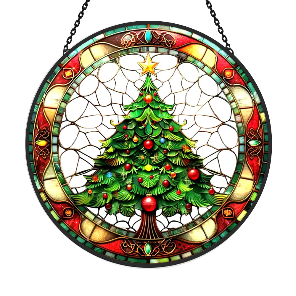 Christmas Tree Sun Catcher Decoration Stained Glass Window Hanging