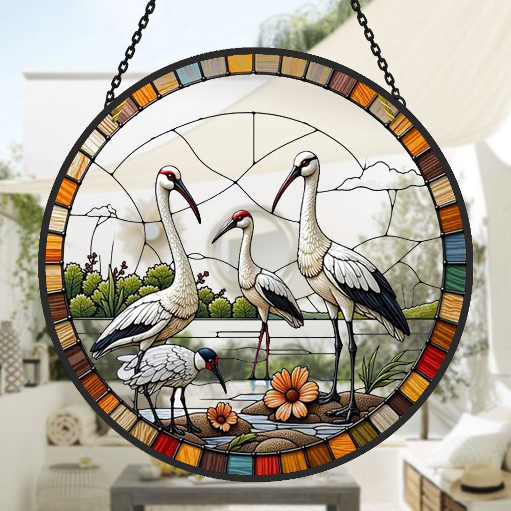 Crane Sun Catcher Decoration Stained Glass Window Hanging