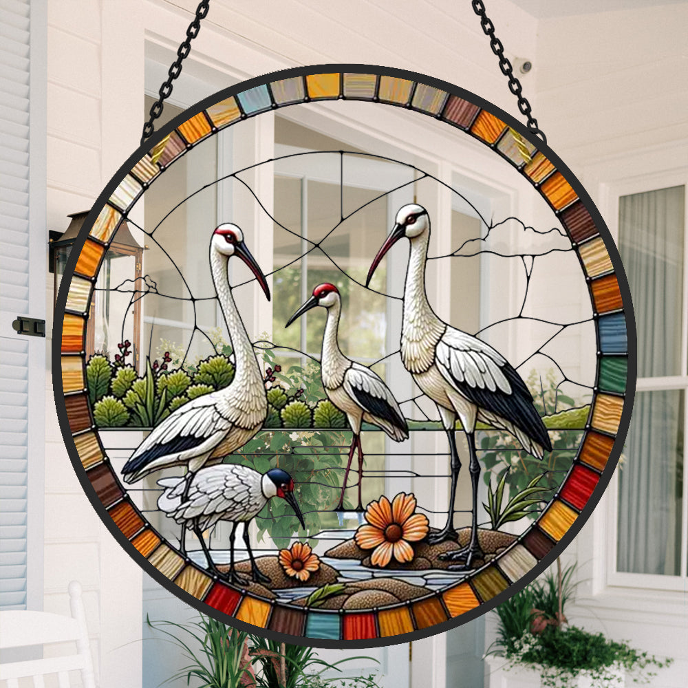 Crane Sun Catcher Decoration Stained Glass Window Hanging