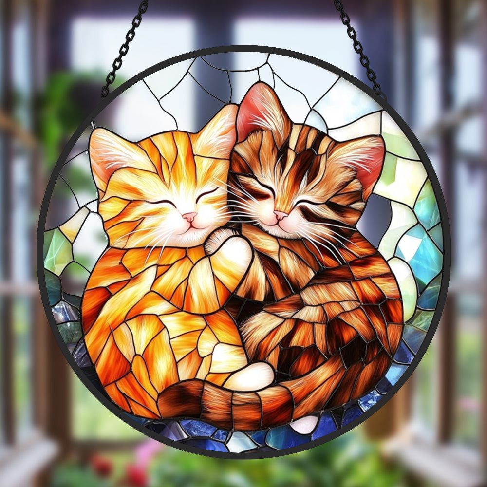 Cute Cat Sun Catcher Decoration Stained Glass Window Hanging
