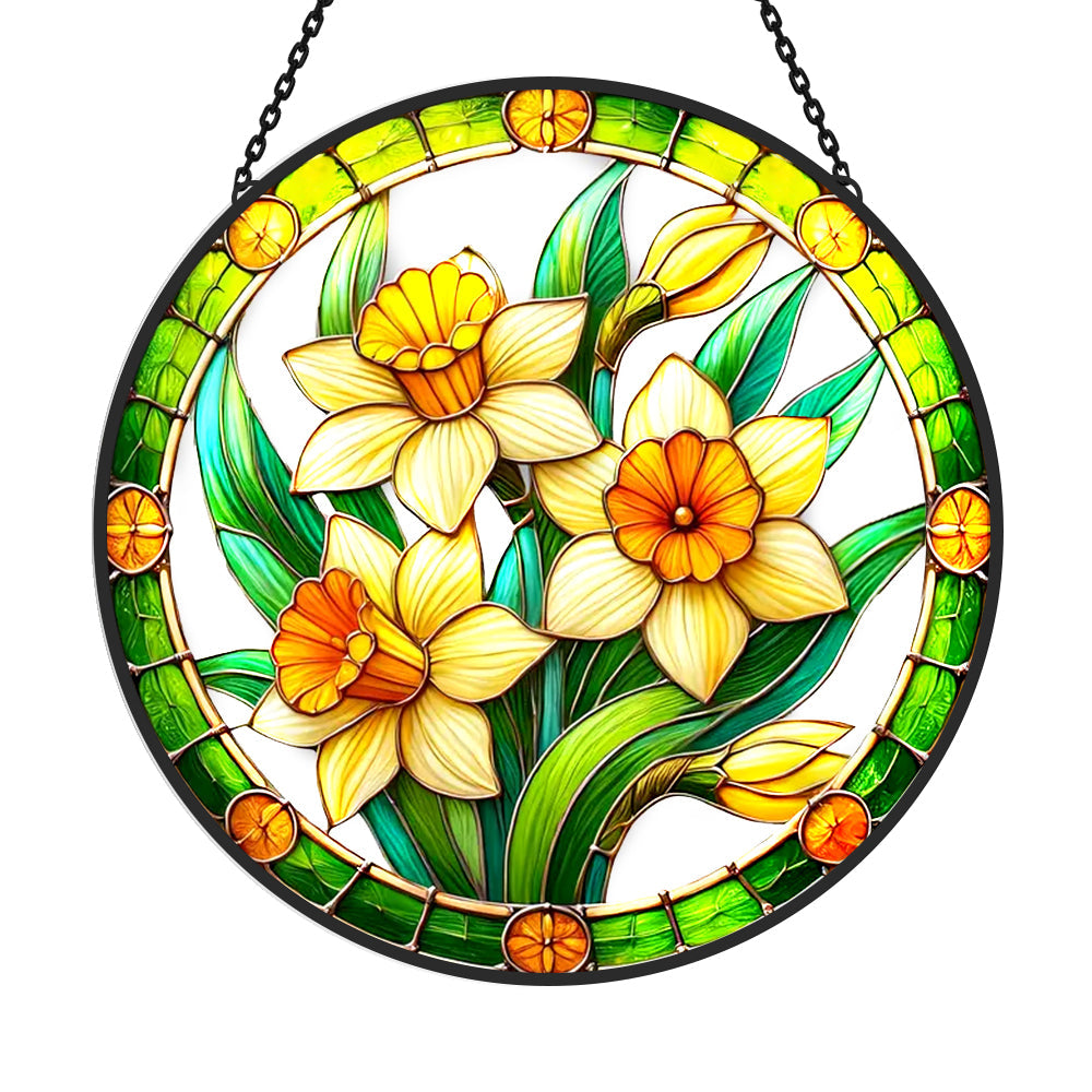 Daffodils Sun Catcher Decoration Stained Glass Window Hanging
