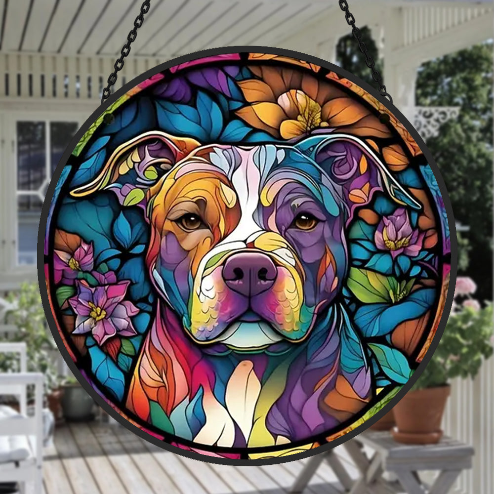 Dog Sun Catcher Decoration Stained Glass Window Hanging