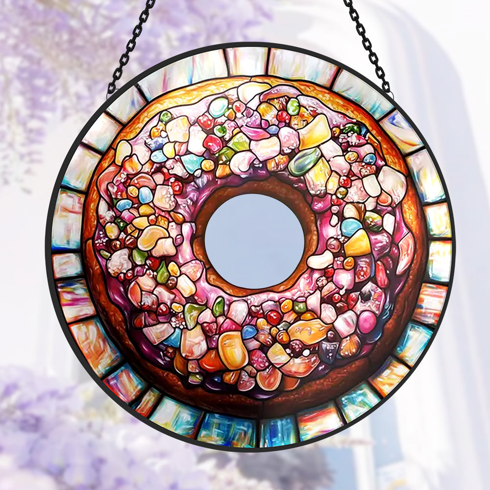 Donut Sun Catcher Decoration Stained Glass Window Hanging