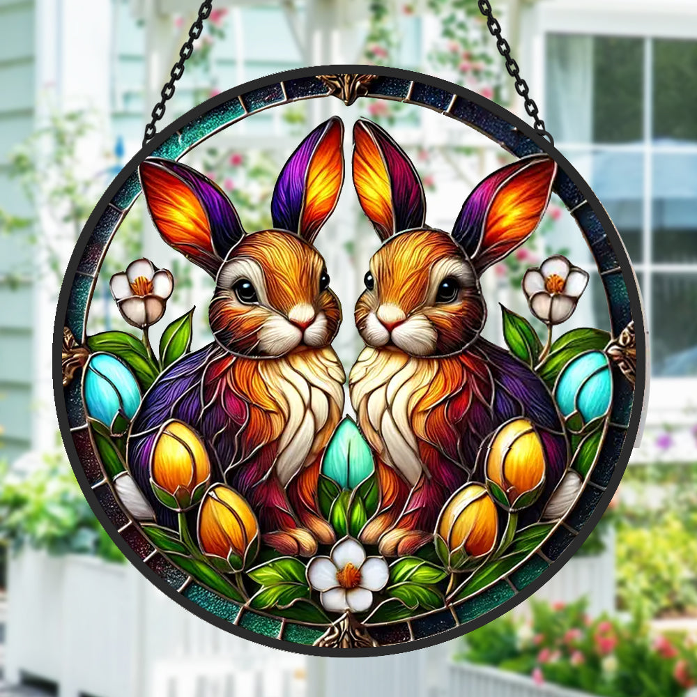 Easter Bunny Sun Catcher Decoration Stained Glass Window Hanging