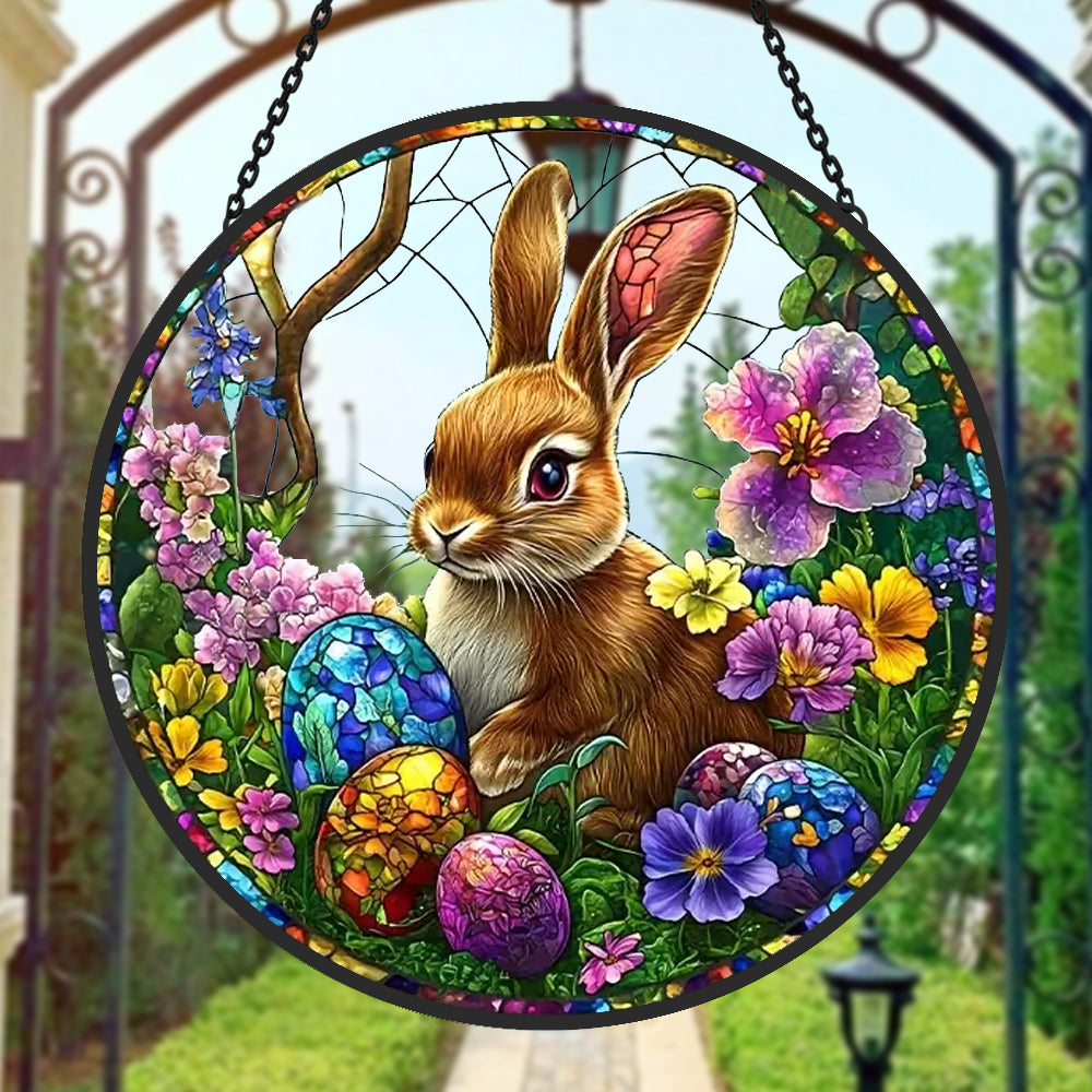 Easter Bunny Sun Catcher Decoration Stained Glass Window Hanging