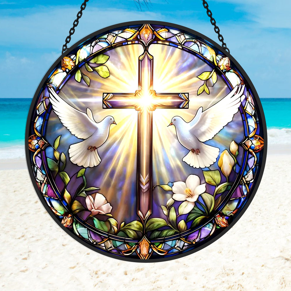 Easter Cross Sun Catcher Decoration Stained Glass Window Hanging