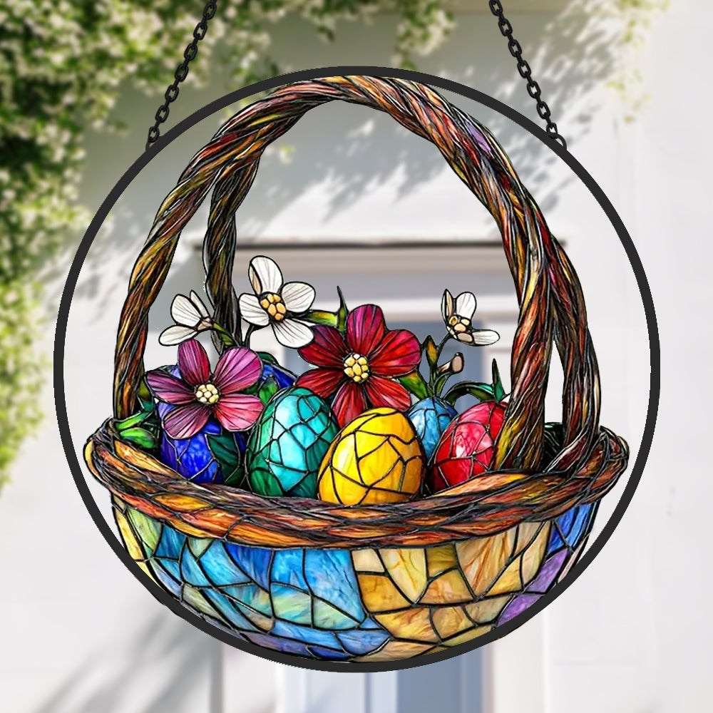 Easter Egg Basket Sun Catcher Decoration Stained Glass Window Hanging