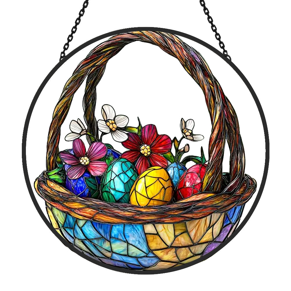 Easter Egg Basket Sun Catcher Decoration Stained Glass Window Hanging