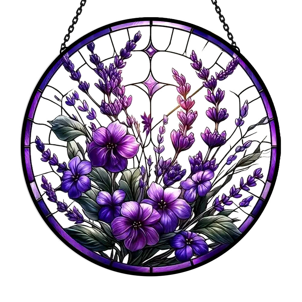 Elegant Bauhinia and Violets Sun Catcher Decoration Stained Glass Window Hanging