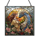 Enchanting Dragon and Girl Sun Catcher Decoration Stained Glass Window Hanging